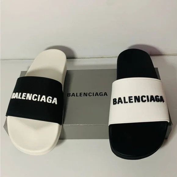 Balenciaga | Shoes | Balenciaga Mens Logo Mismatched Slide  display picture 1